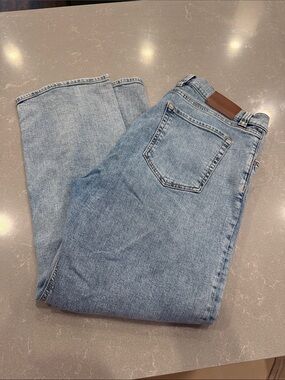 Tecovas Men's Straight Light Wash Denim Jeans with Brown Leather Patch 38x30